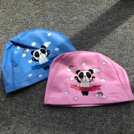 New Kids' PU Coated Cartoon Swim Cap - Waterproof Ear Protection Panda (One Size) Panda Sapphire Blue 5ea