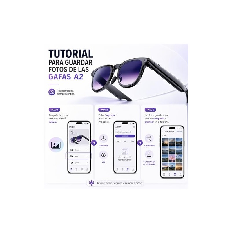 2one Gafas Inteligentes con IA, Audio Bluetooth, Cámara 8 MP