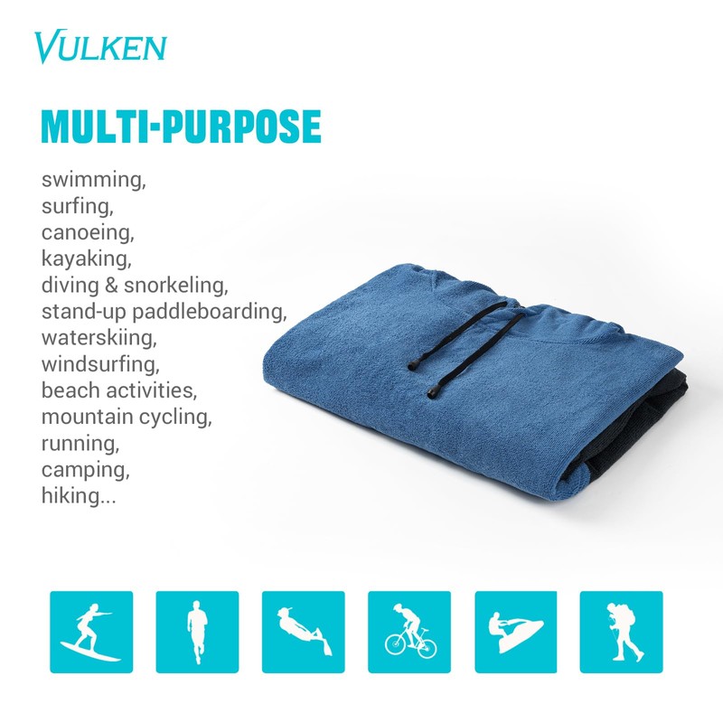 Vulken Thick Hooded Beach Towel Changing Robe, Surf Poncho for