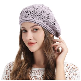 ZLYC Women's Beret Beret Hat, Crochet Lavender Purple, One Size