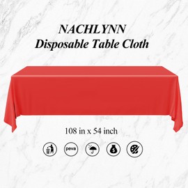 NACHLYNN 6 Pack Disposable Plastic Tablecloths 54 x 108 Inch Red Rectangle Table Cover for Holiday Party Engagement Weddings Baptism Birthday Decoration