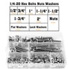 280PCs 1/4-20 Hex Bolts Screws Hex Nuts Flat Washers Lock