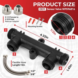 WP596816 Sensor Valve Kit Fits Watts Premier 500800 & 500805 and Grundfos UP Comfort Hot Water Circulation Pumps - Includes Two 12" Inlet Hoses & Two 1/2" x 3/8" Reducers
