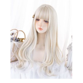 Gothic Lolita Wig, Long, Harajuku Style, GAL Type, Heat Resistant Wig, Cosplay, Beige, White, Everyday, Curly Hair, Gothic Lolita, Lolita Style, Forest Girl, Party, Costume, Wig