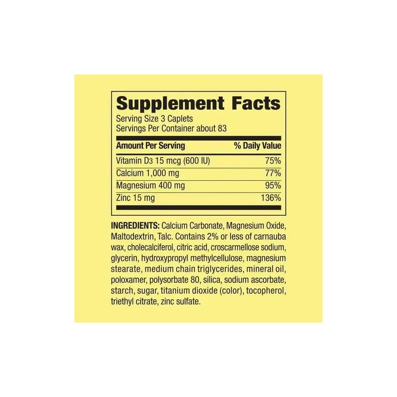Calcio Magnesio Zinc Vitamina D3 250 Caps Premium