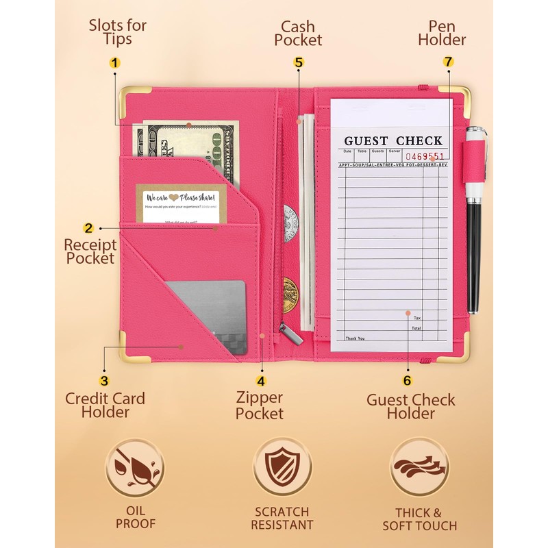 Slohif Server Book for Waitress Cute Serving Books with Zipper