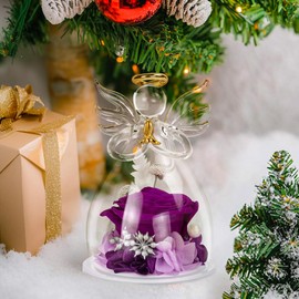 encavy Christmas Rose Gifts for Women,Fresh Flowers for Delivery,Birthday Gifts for Women Mom,Preserved Flowers in Glass Angel Figurine,Angel Christmas Rose Gift for Grandma,Purple Gift Valentines