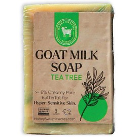 Honey Sweetie Acres Natural Tea Tree & Goat Milk Soap Bar – 5 oz – Antibacterial, Moisturizing, Handcrafted – For Sensitive Skin, Eczema Relief – Eco-Friendly, Made in USA