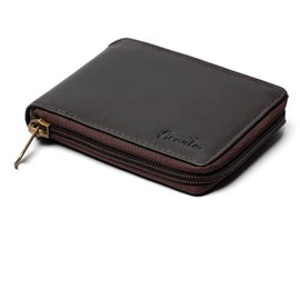Mens Zip Around Genuine Leather Wallet RFID Blocking Black Brown Tan, BROWN, RFID Safe Zip Around Genuine Leather Wallet
