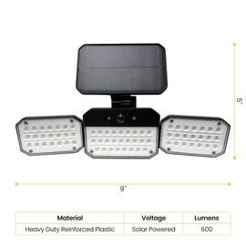 Power By GoGreen Beacon Solar Flood Light - 600 Lumens - 3 Motion Sensor - Stake Attachment Included - Solar Rechargeable