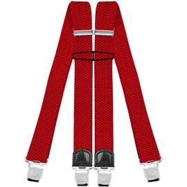 Decalen Mens Braces with Very Strong Clips Heavy Duty Suspenders One Size Fits All Wide Adjustable and Elastic X Style (Red)