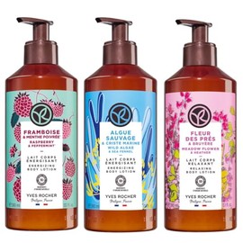 Yves Rocher MAXI TRI PACK Cremas Corporales Aromas ENERGIZANTES: FRAMBUESA Y HIERBABUENA + ALGA SALVAJE E HINOJO MARINO + FLOR SILVESTRE Y BREZO (390 