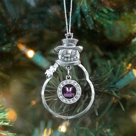 Inspired Silver - Crohn's Disease - Silver Christmas Ornament - Circle Charm Christmas Tree Ornament with Cubic Zirconia - Snowman Hanging Decoration
