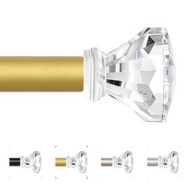 TVWOO Gold Curtain Rods 28 to 48 Inch,3/4 Inch Adjustable Curtain Rod Set,Modern Single Window Curtains Rods,Heavy Duty Curtain Rods,Acrylic Diamond Finials Decorative Drapery Rods 18-45”,Brass Gold