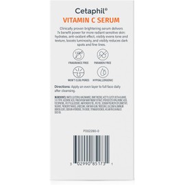 Cetaphil Suero De Vitamina C, Reduce Visiblemente La Apariencia De Manchas Oscuras E Hiperpigmentación, Formulado Con Niacinamida, Diseñado Para Pieles Sensibles, Sin Fr Blanco 1 Onza Líquida (Paquet