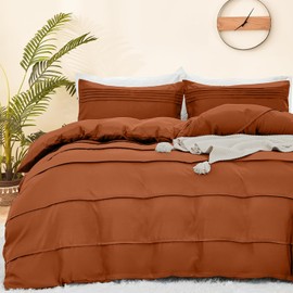 DJY Terracotta Duvet Cover Double Size - Fall Burnt Orange Pleated Bedding Set, 3PCS Soft and Breathable Textured Duvet Cover Set with Zipper Closure (Terracotta, 200x200cm)