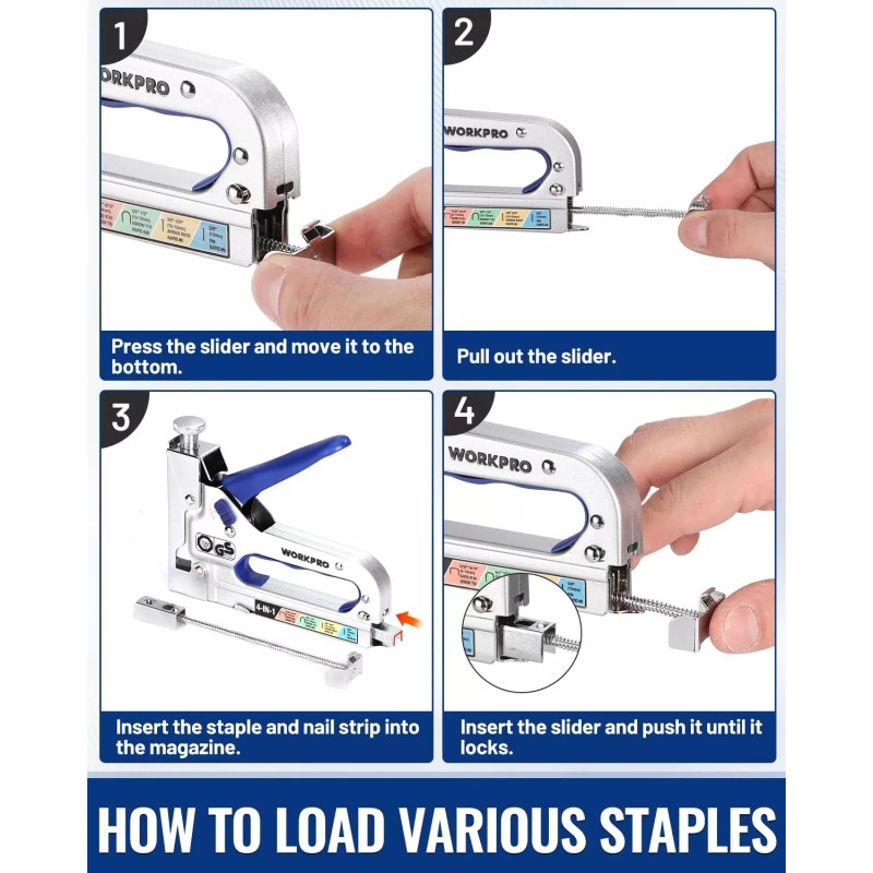 WORKPRO 4-in-1 Staple Gun Manual Brad Nailer Upholstery Stapler Nail