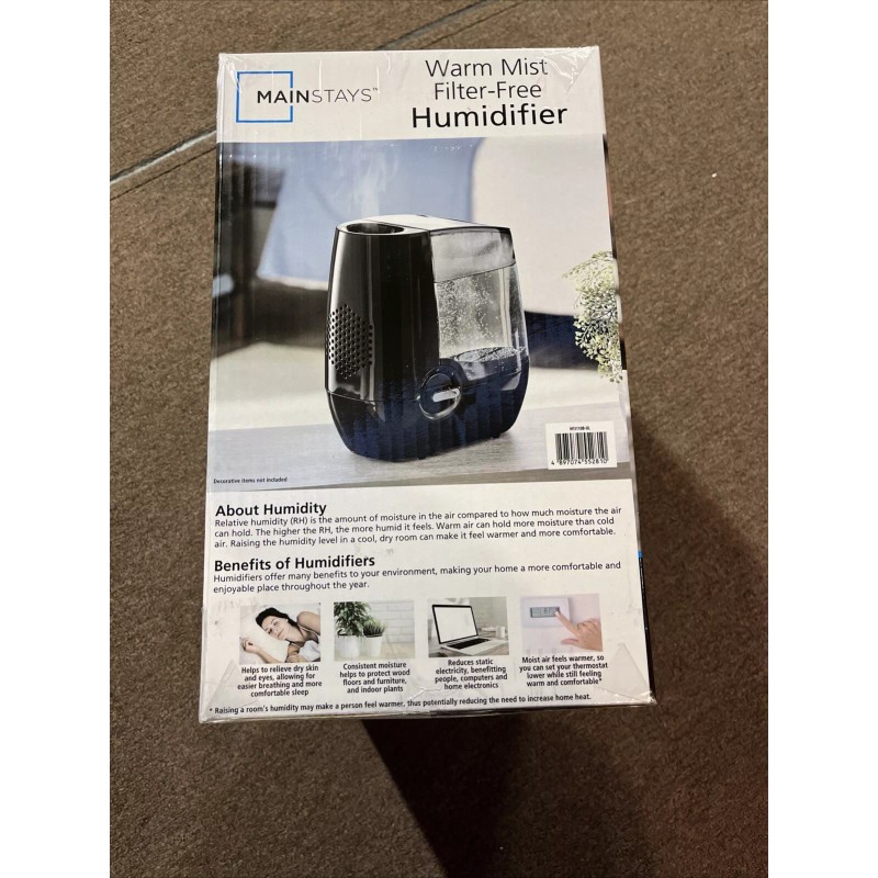 Mainstays 1.2 Gallon Warm Mist Humidifier, HF3102BL, Black