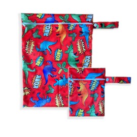 Set of 2 wet bags with cute children's motifs - waterproof, reusable, washable wet bag with zip and hanger, can be used as a bag and organiser for nappies and wipes, swimming items, dirty laundry,