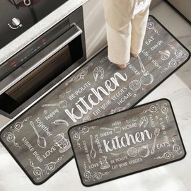 Yovirinto Grey Kitchen Rugs and Mats Sets of 2, Non Skid Washable Absorbent Microfiber Retro Rustic Wood Texture Kitchen Mat for Runner Hallway Doormat Bathroom 17"x 47"+17"x 30"