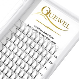 QUEWEL Premade Lash Fans, 5D Premade Fans Eyelash Extensions 0.07mm Thickness D Curl 12mm Volume Lash Extensions Short Stem Pre Made Fans Eyelash Extensions(5D 0.07D 12mm)