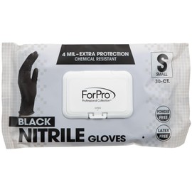 ForPro Professional Collection Disposable Nitrile Gloves, Chemical Resistant, Powder-Free, Latex-Free, Non-Sterile, Food Safe, 4 Mil, Black, Small, 30-Count