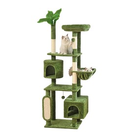 Hoopet 70-Inch Large Cat Tree for Multiple Cats Cat Tower with 2 Condos, Scratching Posts, Hammock & Platform, Plush Perch for Indoor Activity Relaxing Easy Assembly Green
