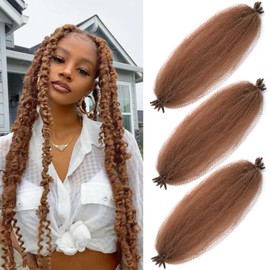 24 Inch Springy Afro Twist Hair 3 Packs Pre-Separated Kinky Twist Hair Soft Faux Locs Honey Brown Marley Twist Crochet Braiding Synthetic Hair Extension For Women(24 Inch,3Pack,30#)