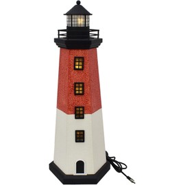 Morning View Lighthouse Decor Nautical Decoration Wood Light House Figurine Beach House Coastal Decor Table Ocean Seaside Theme Home Lake House Bathroom Shelf Centerpiece 16.25" Red