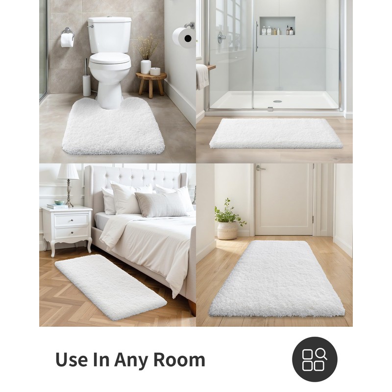 ILANGO White Bathroom Rugs 70" × 24" Non Slip &