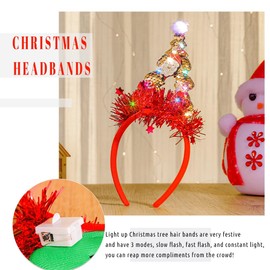 Gangel Light Up Christmas Headbands LED Christmas Tree Hairband Glittering Xmas Tree Headpiece Costume Party Hair Accessories for Women (Gold, one size)