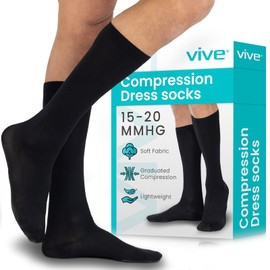 Vive Compression Dress Socks for Men - 15-20 mmHg Graduated Compression Knee High Stockings - For Swelling, Varicose Veins, Enhanced Circulation- Airplane Travel, Athletic, All-Day Wear (Large)