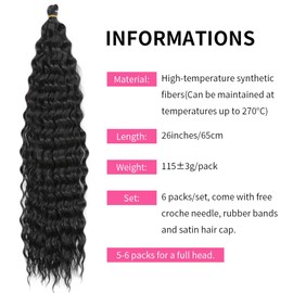 Dsoar 26 Inch 3 Packs Deep Twist Crochet Hair Ocean Wave Curly Bohemian Crochet Braids Deep Wave Hair Bundles Synthetic Hair Extensions for Women Girls