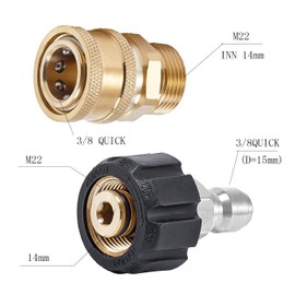 TUHUT Pressure Washer Quick Connect Fittings, M22 14mm to 3/8 Inch Quick Connect Pressure Washer Adapter Set, 2 Pieces