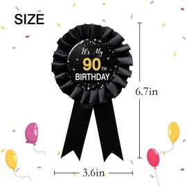 WOWOPA It's My 90th Birthday Badge Pin, Cheers to 90 Years Old Birthday Black Corsage Rosette Button Pin Party Decorations Supplies - 1Pcs