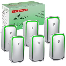 2026 Upgraded Plug in Air Purifier for Home, Ionic Air Ionizer for Pet Smell Smoke Dust, Filterless Negative Ion Generator Mini Air Cleaner for Bedroom Kitchen Bathroom (6-Pack,Silver)