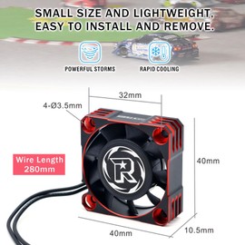 Surpass Hobby Aluminum Motor Cooling Fan 40X40mm 16000RPM ESC Heatsink for 1/10 1/8 Brushless Motor RC Car (Red Black)