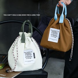 Japanese Style Bento Bag Portable Insulated Lunch Bag with Drawstring Closure for Work and Picnic