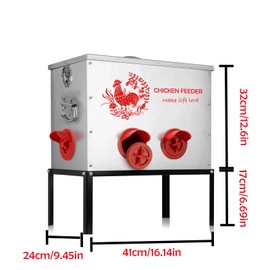 Wmzjnljy 1pc 40 lb Capacity Chicken Feeder Box-6 Ports Large Metal Automatic Chicken Feeder Rat Proof with Locking Lid and Legs Galvanized for Chickens, Ducks, Geese(T1)