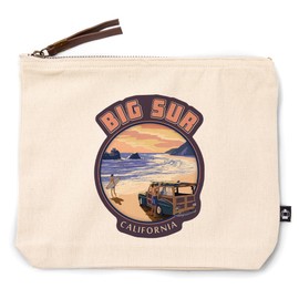 Lantern Press Big Sur, California, Woody on Beach, 100% Cotton Zipper Pouch, Travel Accessory, Go Bag