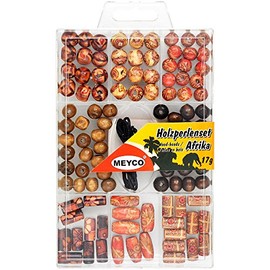 Wooden Beads Set Africa 17 Grams - Patterned Wooden Beads - Threading Crafts with Children