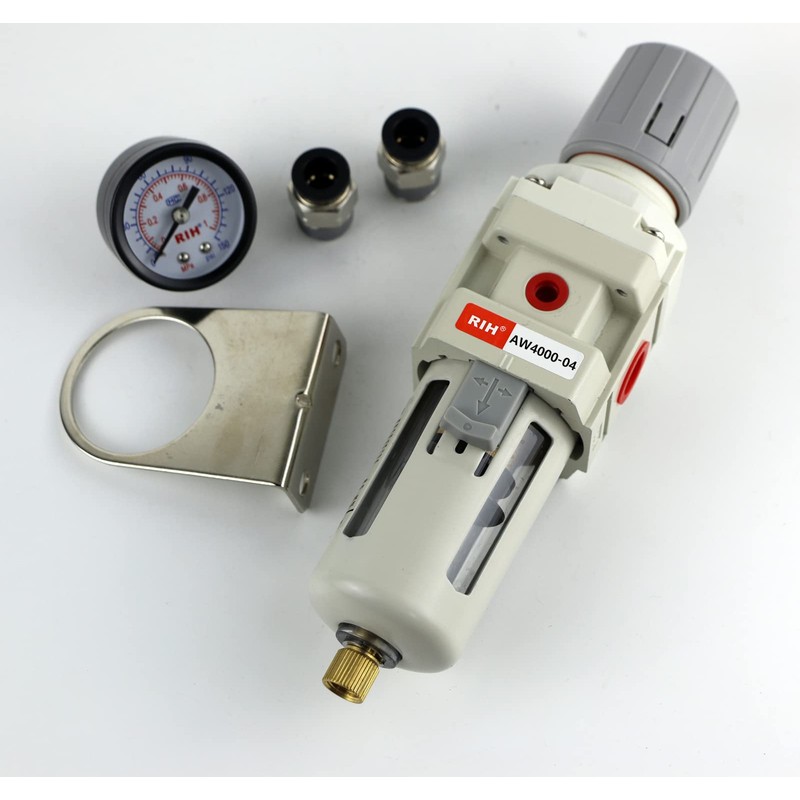 RIH Pneumatics 1/2"NPT Air Filter Pressure Regulator Combo Piggyback, 5
