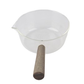 Glass Milk Pot with Wooden Handle, Small Saucepan with V Shaped Spout, Exquisite Workmanship Milk Boiling Pot Multifunction Cooking Utensil for Hot Milk, Salads, Noodles (Large)