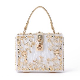 KUANG! Acrylic Flower Clutch Evening Bag Fashion Rhinestones Tote Box Handbags Purse for Banquet Party