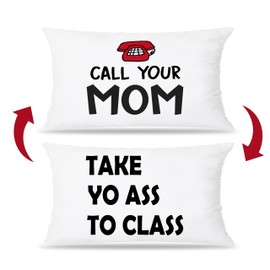 Pleonox College Dorm Decor, Funny Call Your Mom Pillow Covers 20x12 Double-Sided, Back to School Gifts for Students, Gifts for College Students Girls Boys Freshmen, Dorm Room Accessories（White-1）