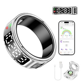 Smart Ring Health Tracker for Women & Men - IP68 Waterproof Fitness Rings with LED Screen, Heart Rate/Blood Oxygen/Sleep Monitoring/Motion Tracking, No Subscription Fee