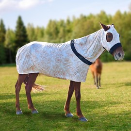 Stretch Spandex Full-Body Horse Sheet with Zipper Hood and Belly Wrap | Comfort Horse Slinky Full Body(45-55Inch，White,M