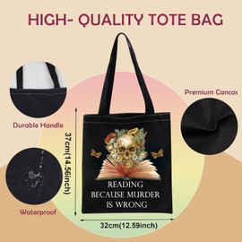 Skull tote bag Reading Because Murder Is Wrong Gifts For Mystery Book Lovers Bookish Gift tote bag (Cotton, WRONG tote bsg)