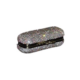 TISHAA Bling Lipstick Case Holder - Luxury Cosmetic Lip Gloss Makeup Organizer Storage Purse Bag Travel Portable Case Pouch Crystal Rhinestone Diamond Glitter with Mirror (White)