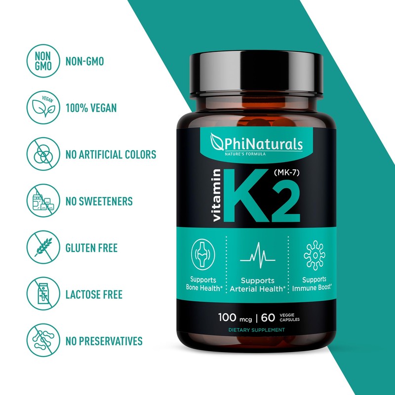 PhiNaturals Vitamin K2 Mk7 100 mcg Vegan 60 Capsules Bone
